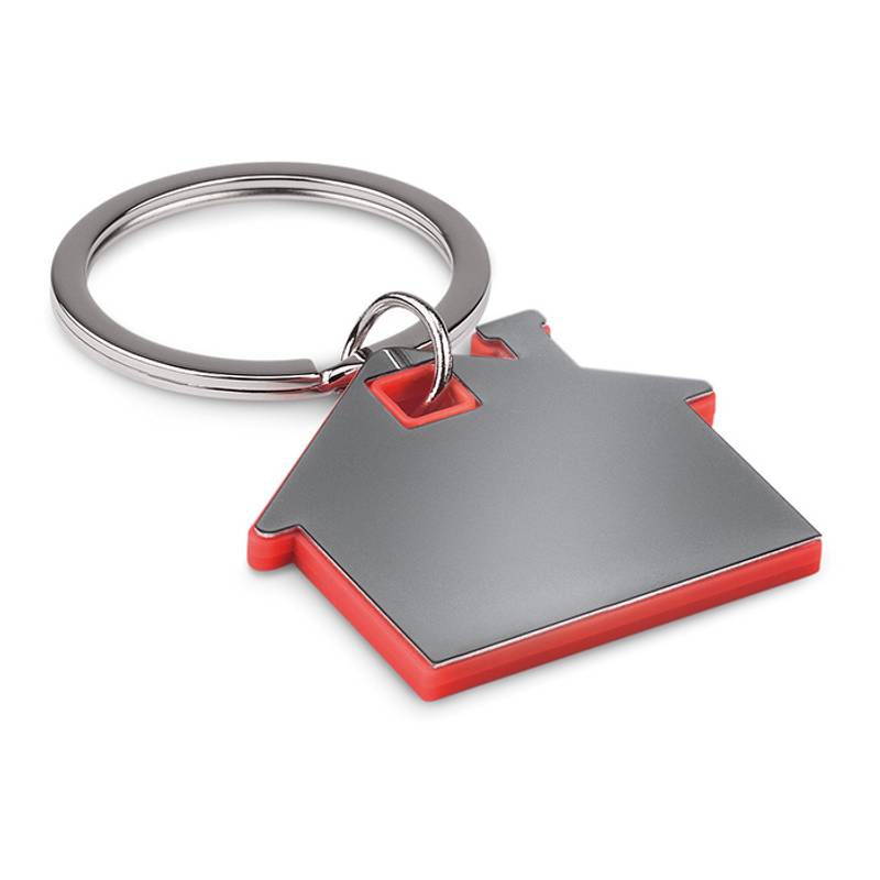 Kľúčenka, tvar dom, materiál kov a plast, červená Kľúčenka, tvar dom, materiál kov a plast, červená